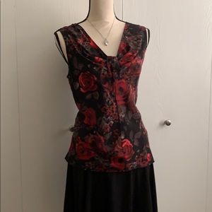 Talbots Watercolor Red Roses Sleeveless Top